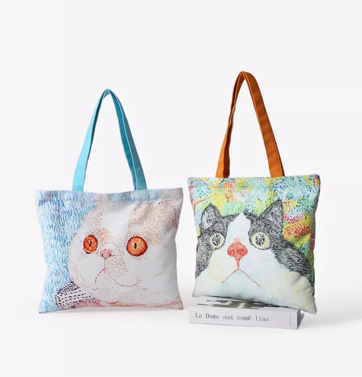 Cat Illustration Shoulder Bag Large Capacity Canvas photo 7