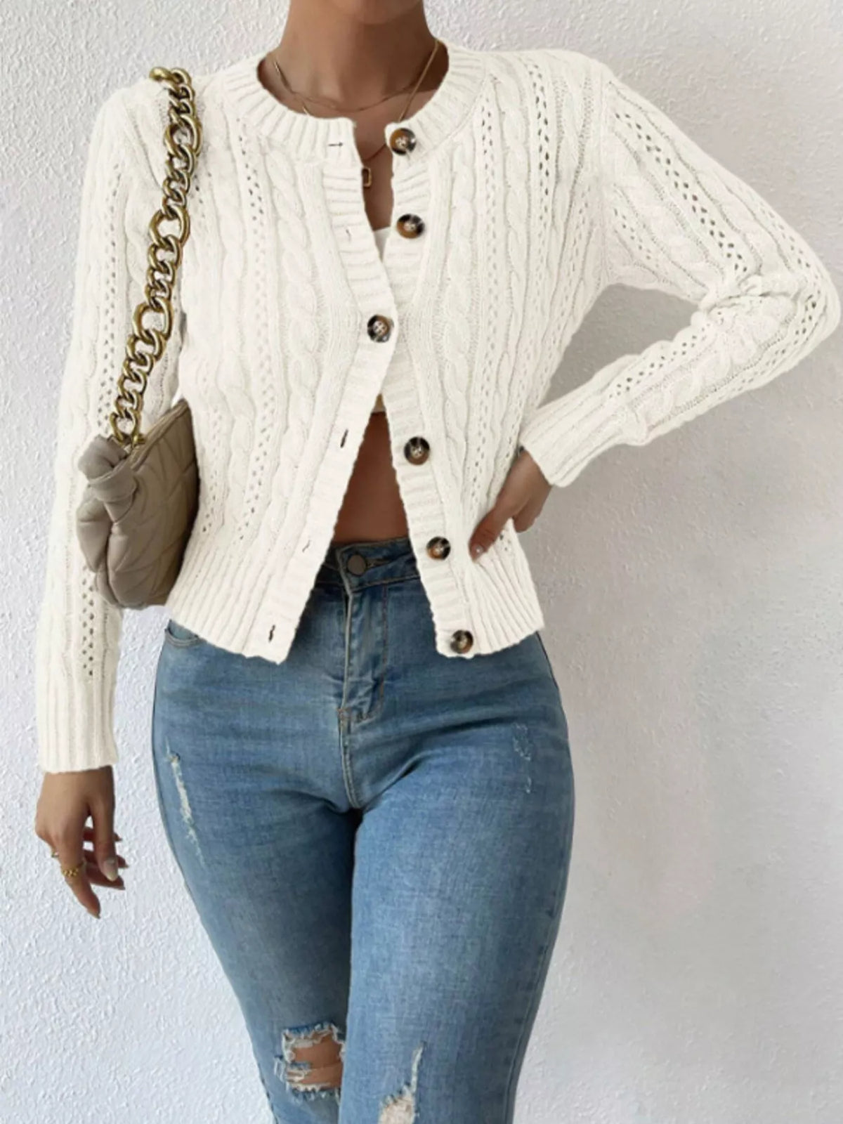 Cable Knit Button-up Cardigan (10)