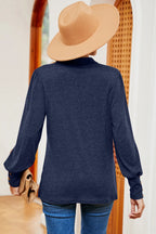 Decorative Button Johnny Collar Lantern Sleeve Blouse (2)