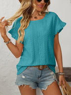 Eyelet Round Neck Short Sleeve Top (32)
