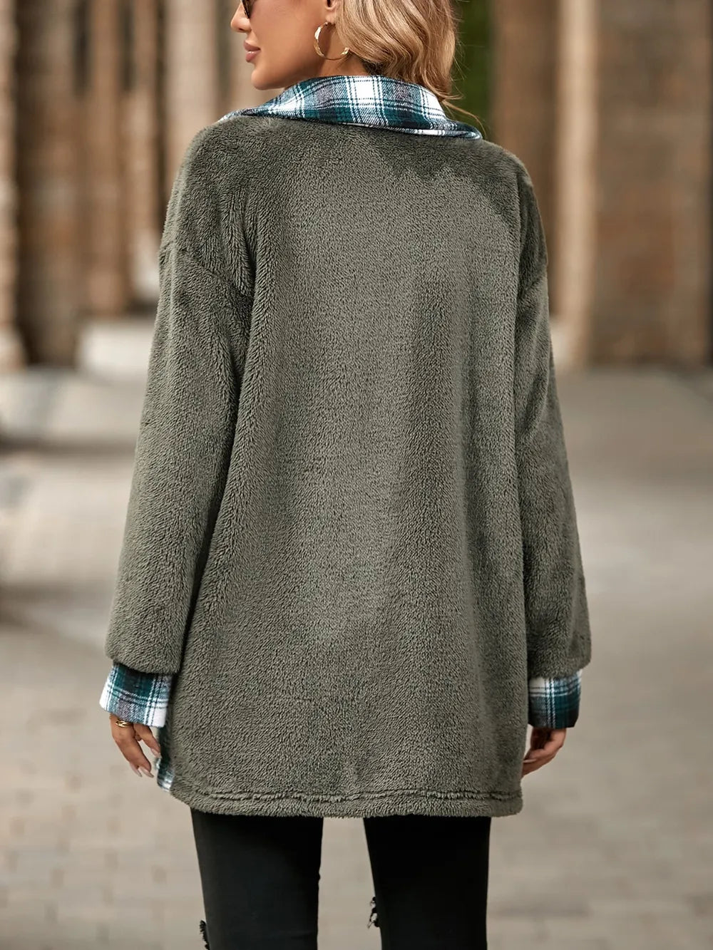 Plaid Contrast Dropped Shoulder Coat (13)