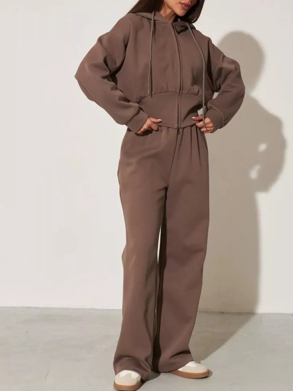 Zip-up Hoodie Wide-leg Pants Set (18)