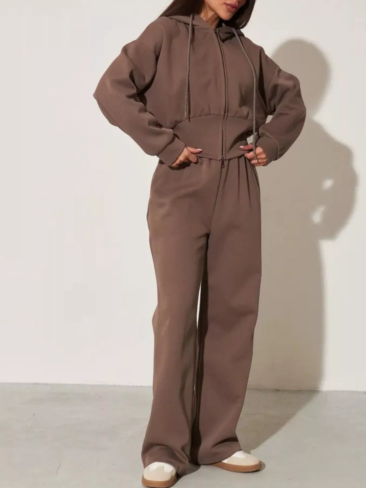 Zip-up Hoodie Wide-leg Pants Set (18)