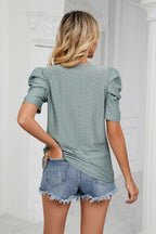Eyelet Puff Sleeve Round Neck Blouse (10)