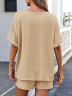 Round Neck T-shirt Drawstring Shorts Set (3)