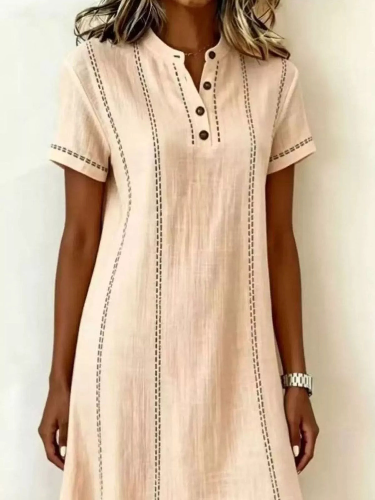 Full Size Button Detail Short Sleeve Shift Dress Plus (3)