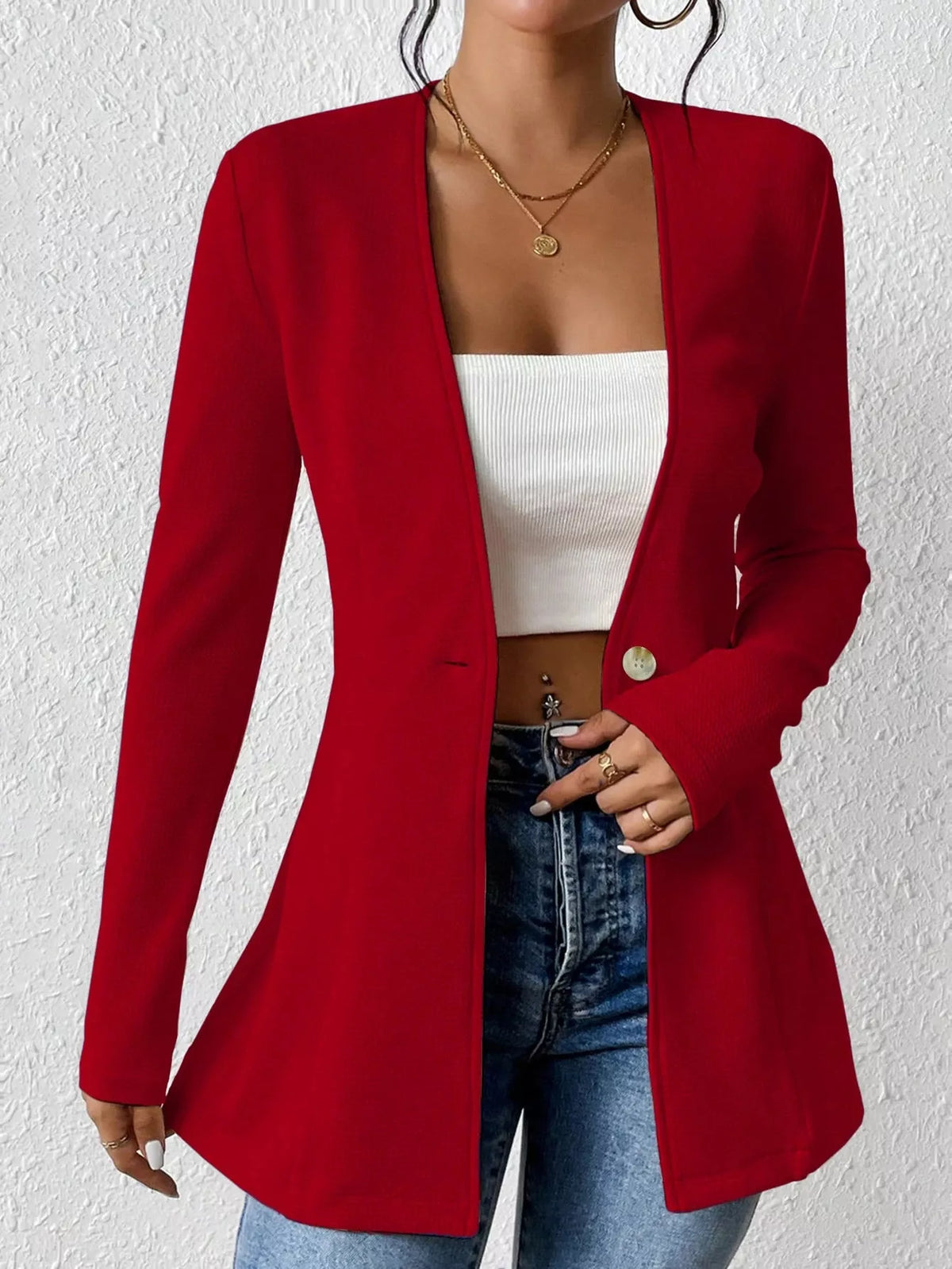 One Button Long Sleeve Blazer (18)