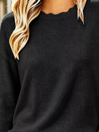 Full Size Scalloped Trim Crew Neck Sweater Plus (12)