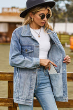 Buttoned Collared Neck Denim Jacket Pockets (4)