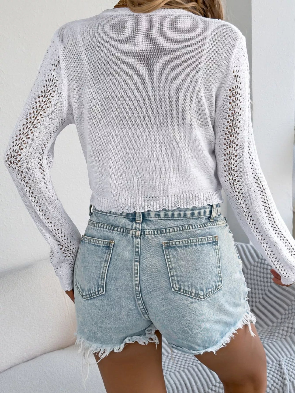Crochet Knit Tie Front Cropped Cardigan (11)