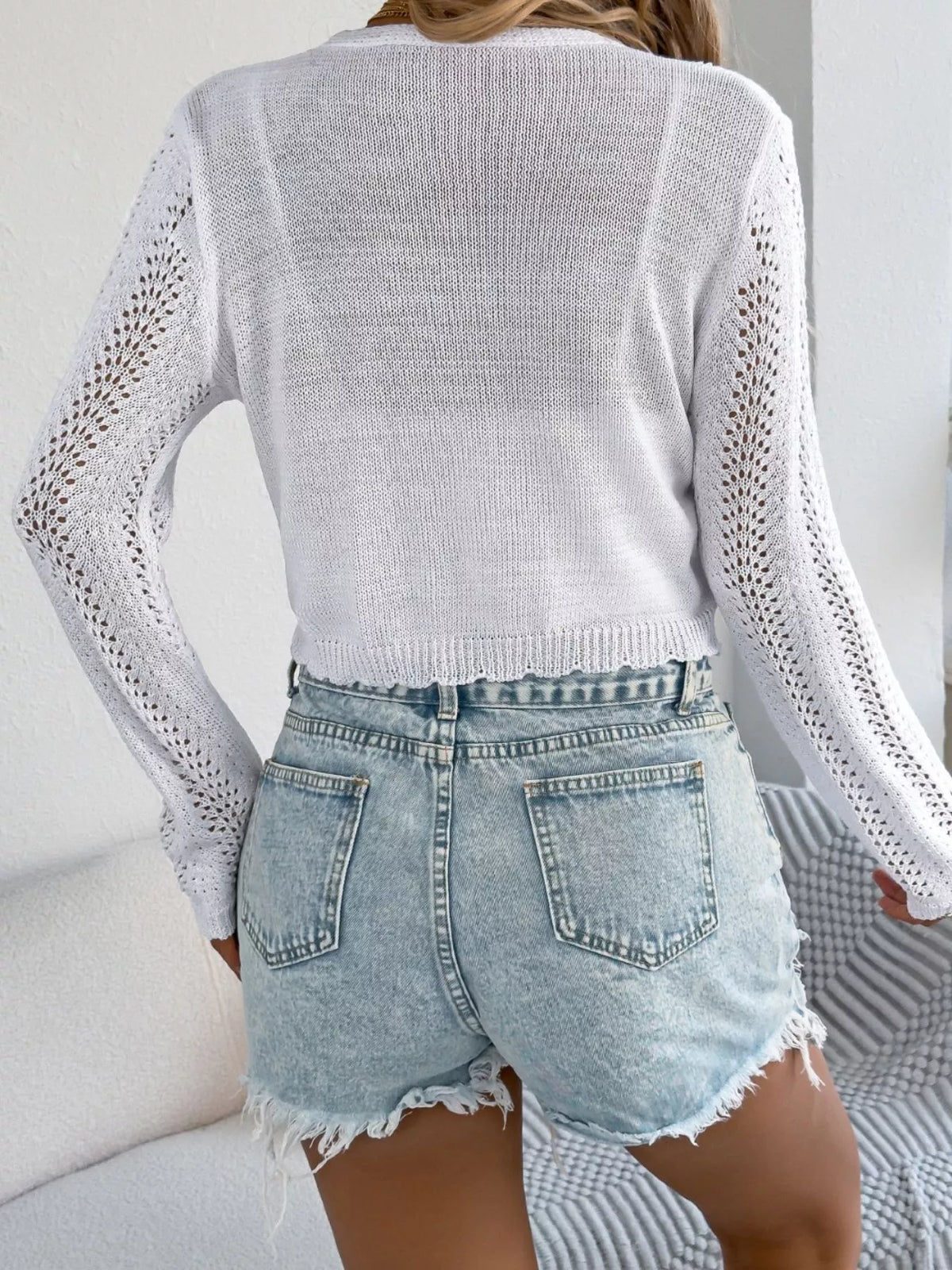 Crochet Knit Tie Front Cropped Cardigan (11)
