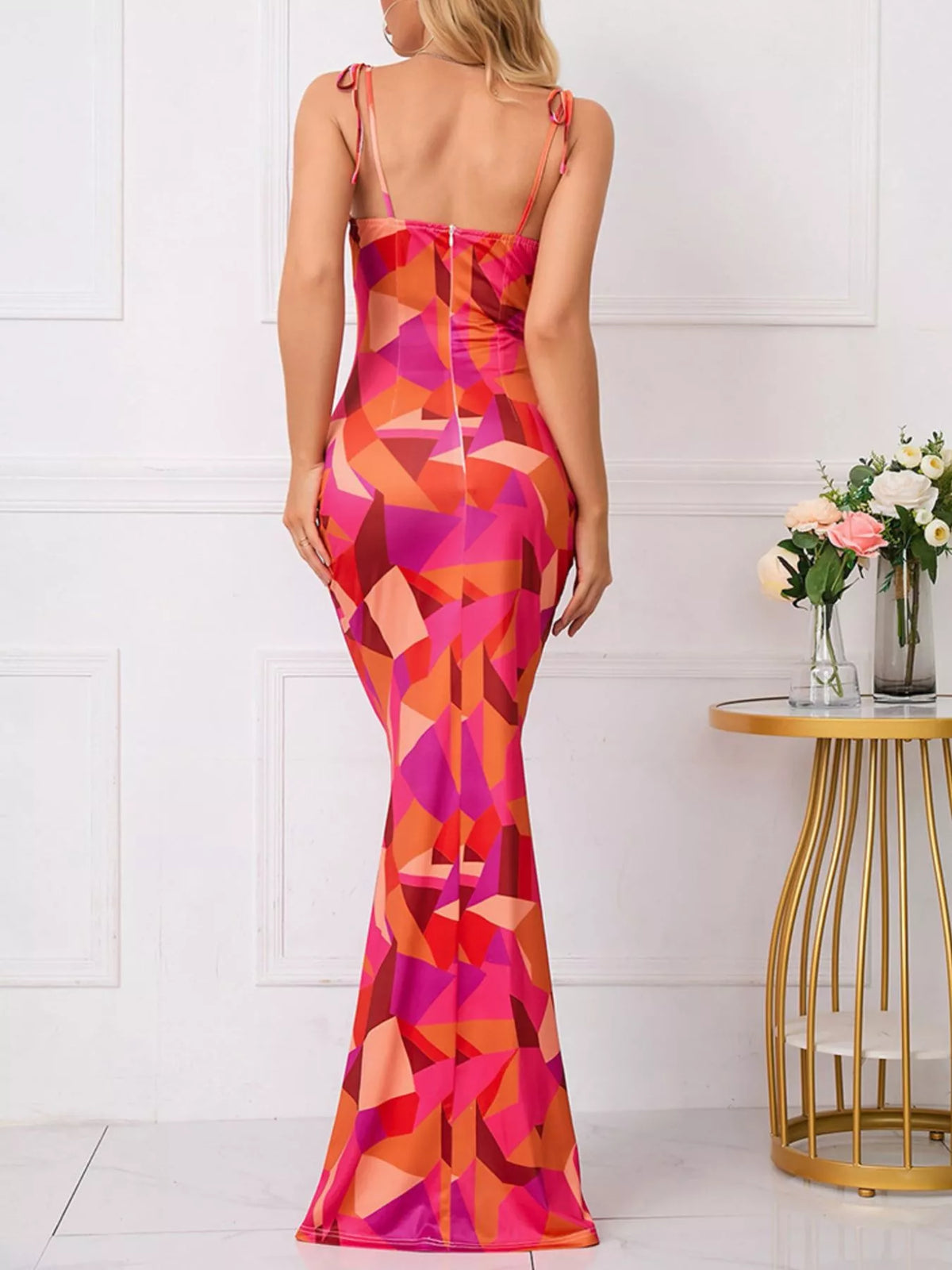 Floral Print Tie Strap Bodycon Maxi Dress (8)
