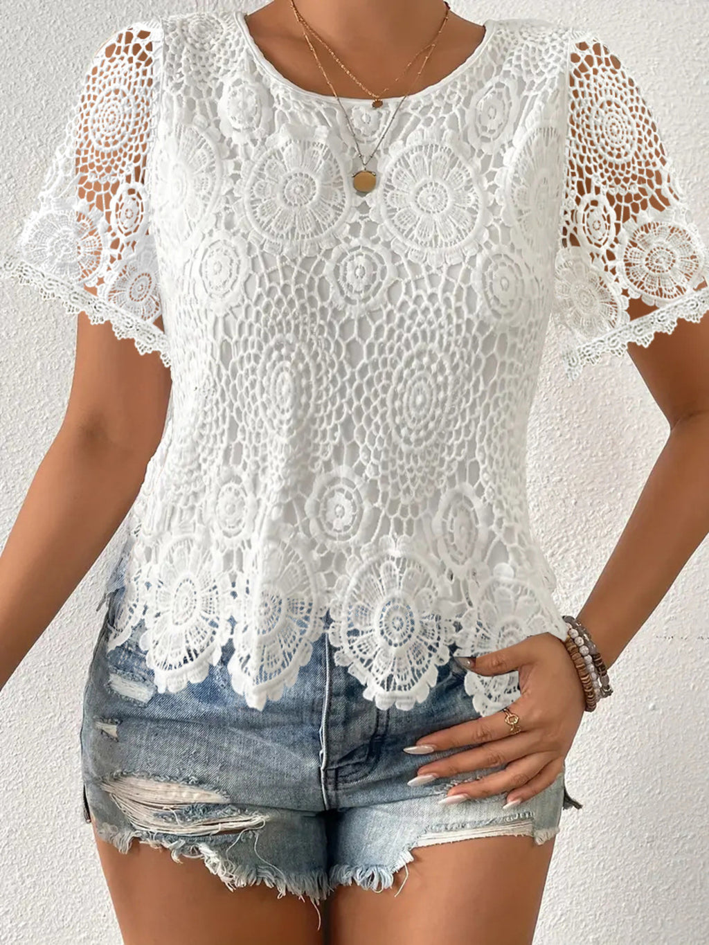 Lace Short Sleeve Blouse (3)