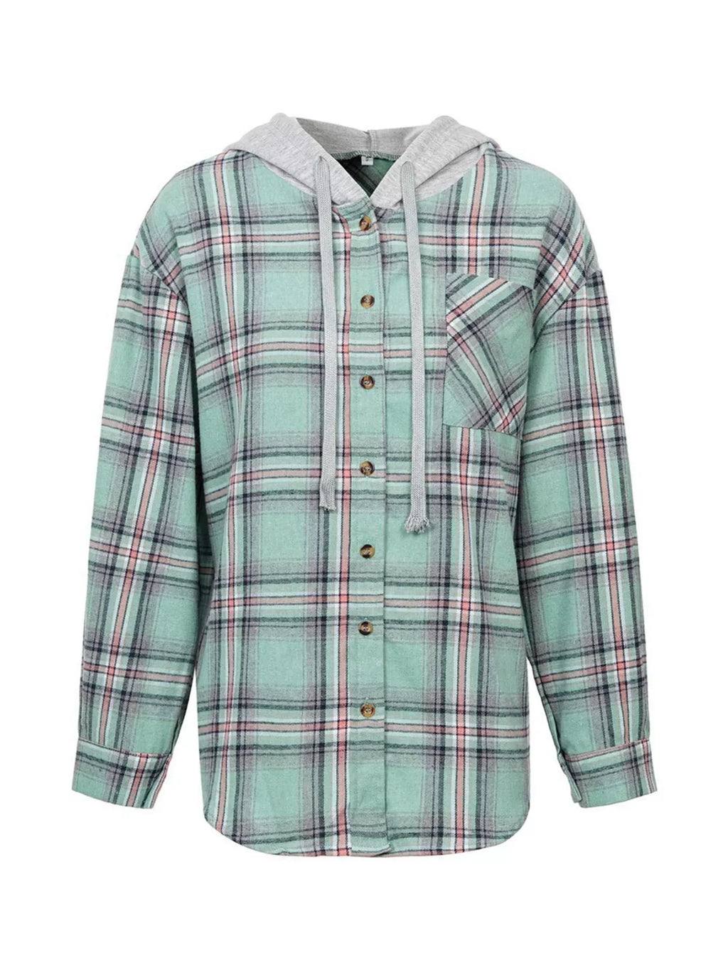 Hooded Plaid Button-up Shirt (13)
