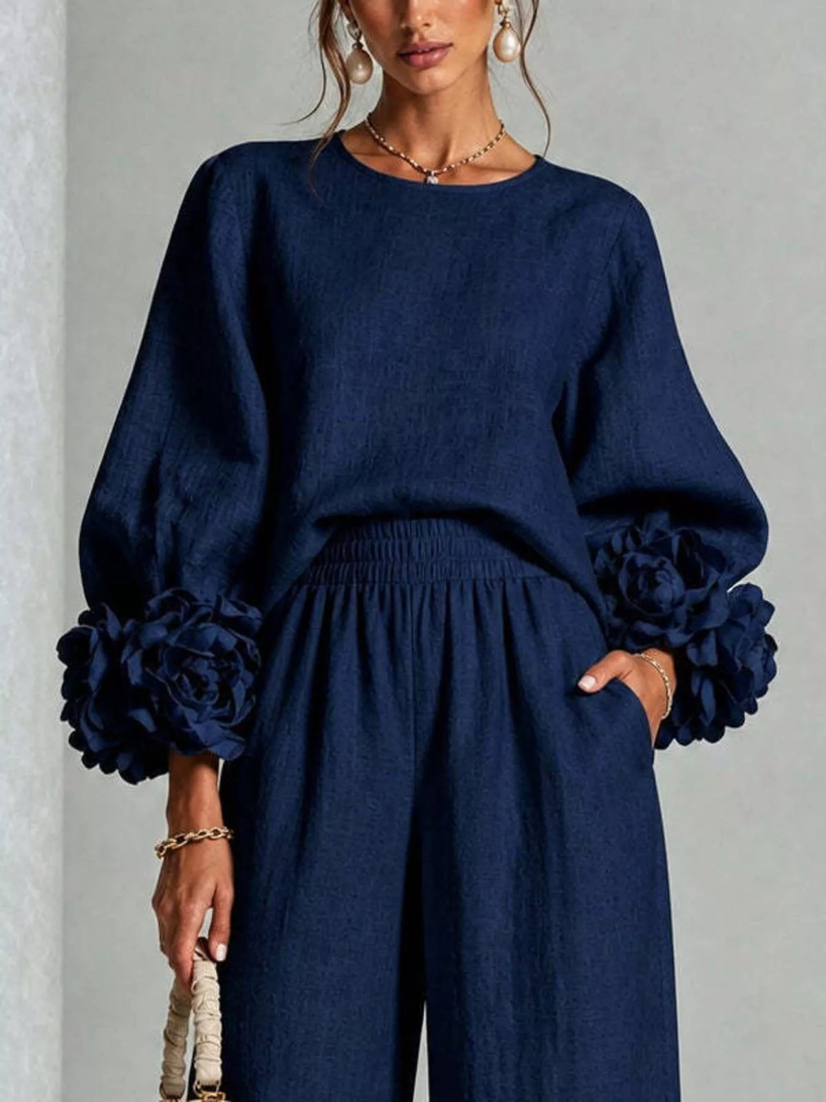 Full Size Floral Cuffs Top Wide Leg Pants Set Plus (27)