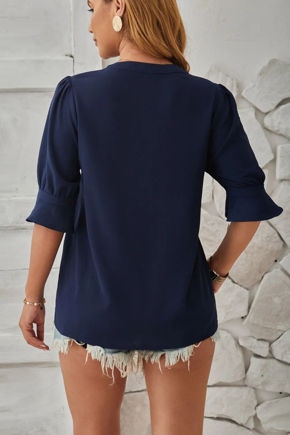 Notched Half Sleeve Blouse (16)