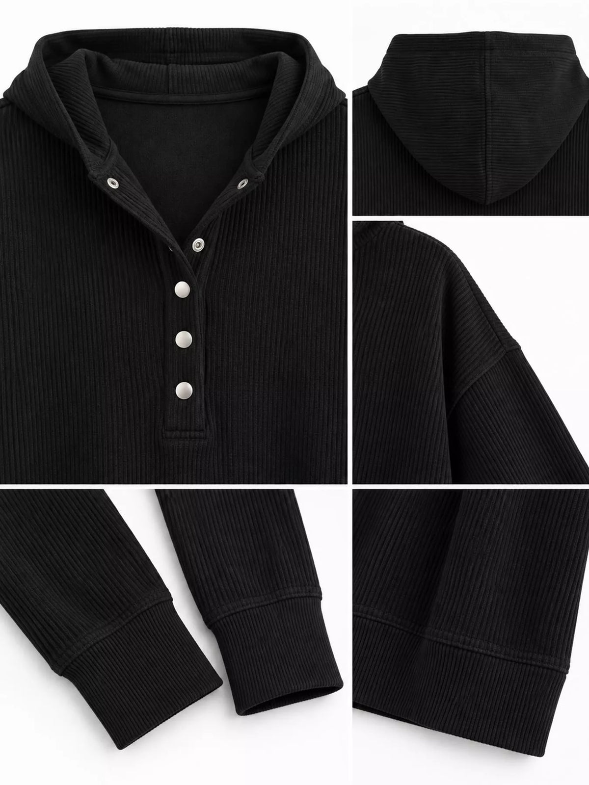Full Size Snap Button Placket Dropped Shoulder Hoodie Plus (14)