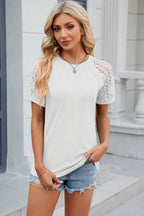 Openwork Round Neck Short Sleeve T-shirt (2)