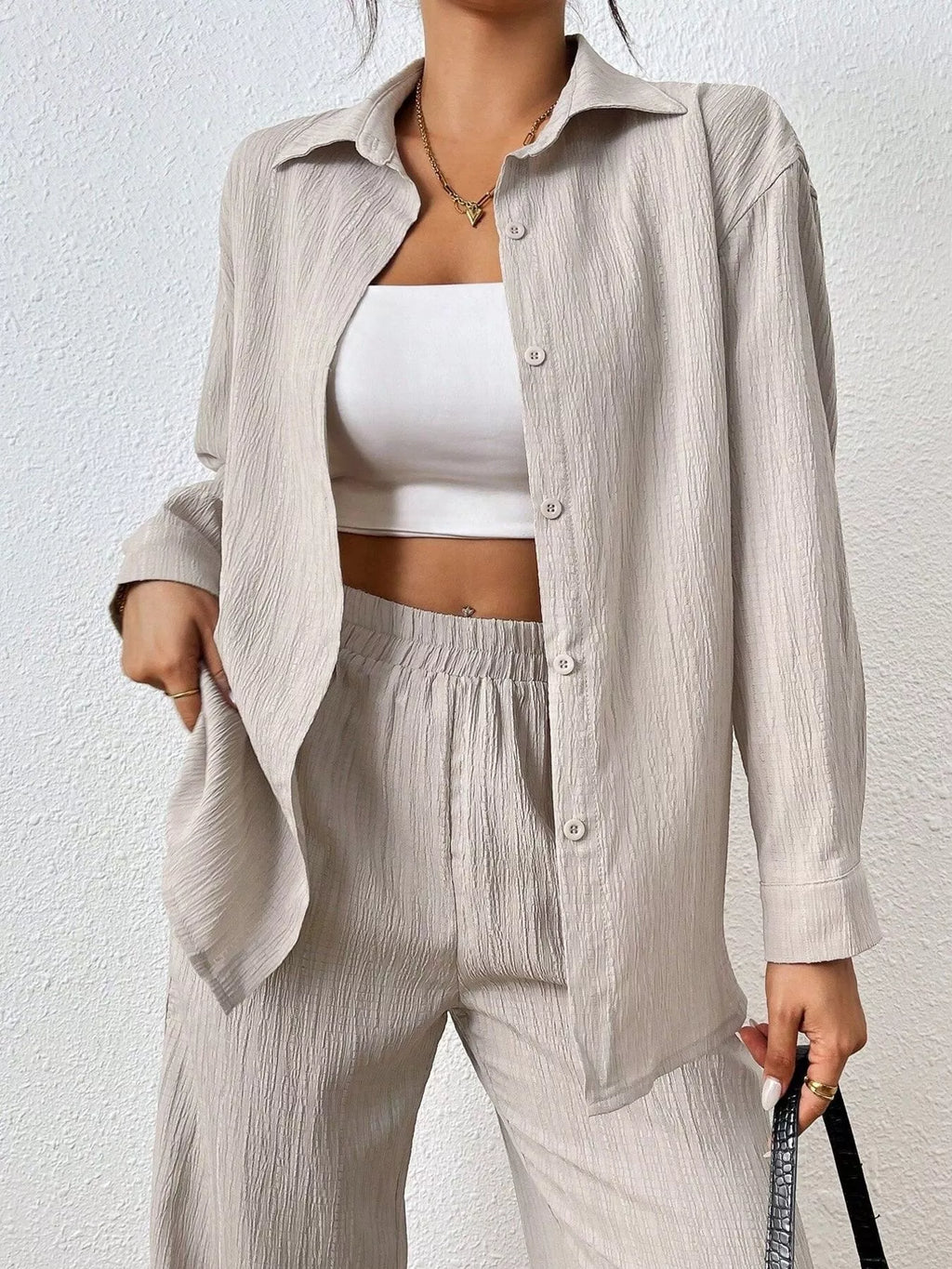 Button Up Long Sleeve Shirt Pants Set (3)