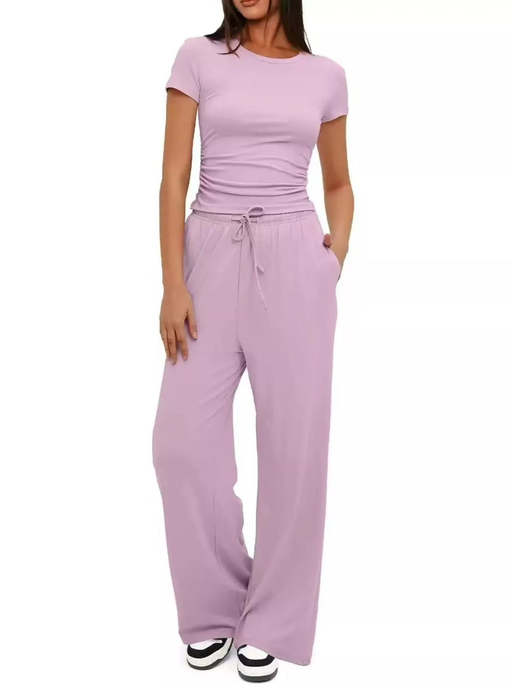 Round Neck Short Sleeve Top Pants Set (8)