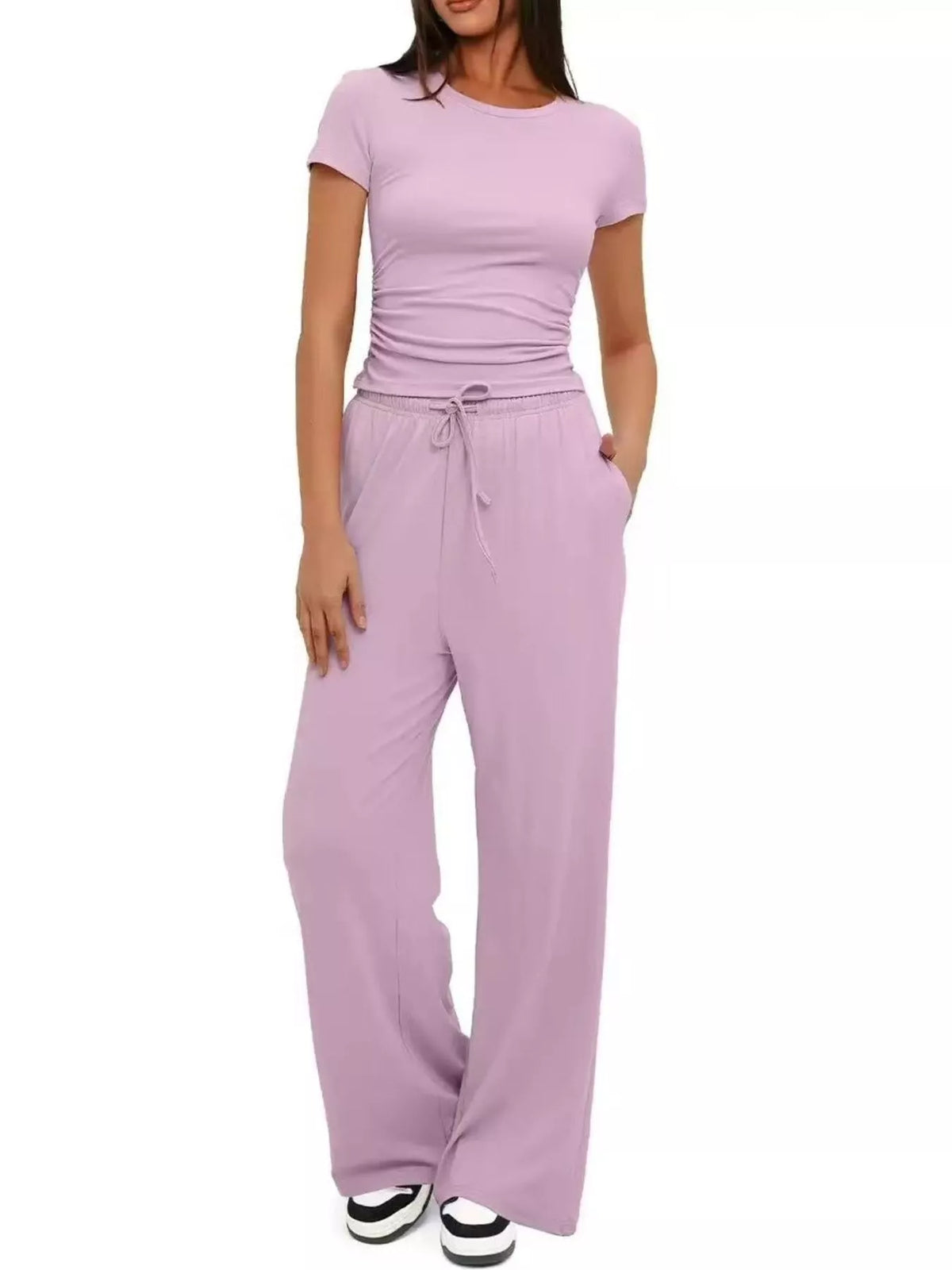 Round Neck Short Sleeve Top Pants Set (8)