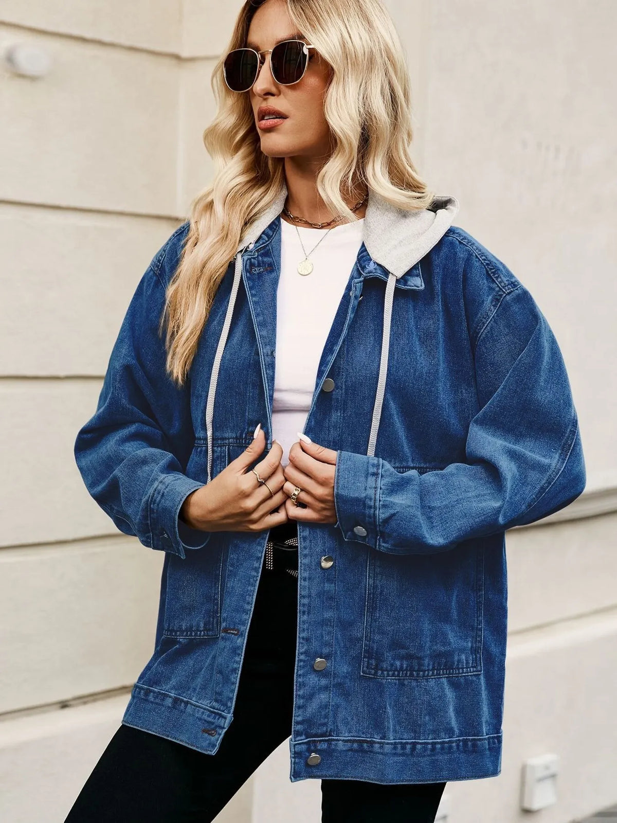 Oversized Button Up Denim Jacket Hood (22)