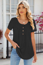 Eyelet Quarter Button Short Sleeve T-shirt (15)