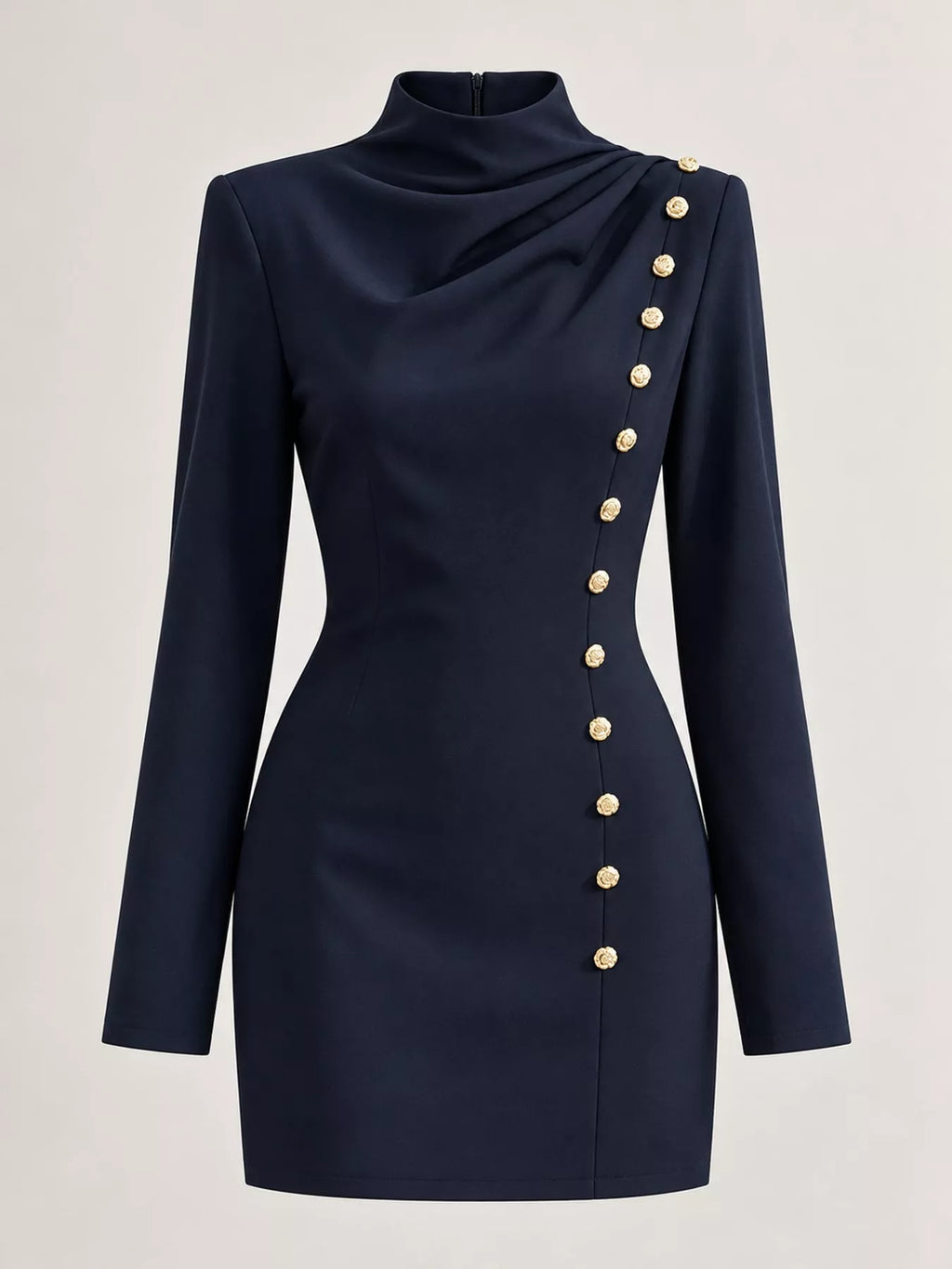 Full Size Decorative Button Mock Neck Mini Dress Plus (16)