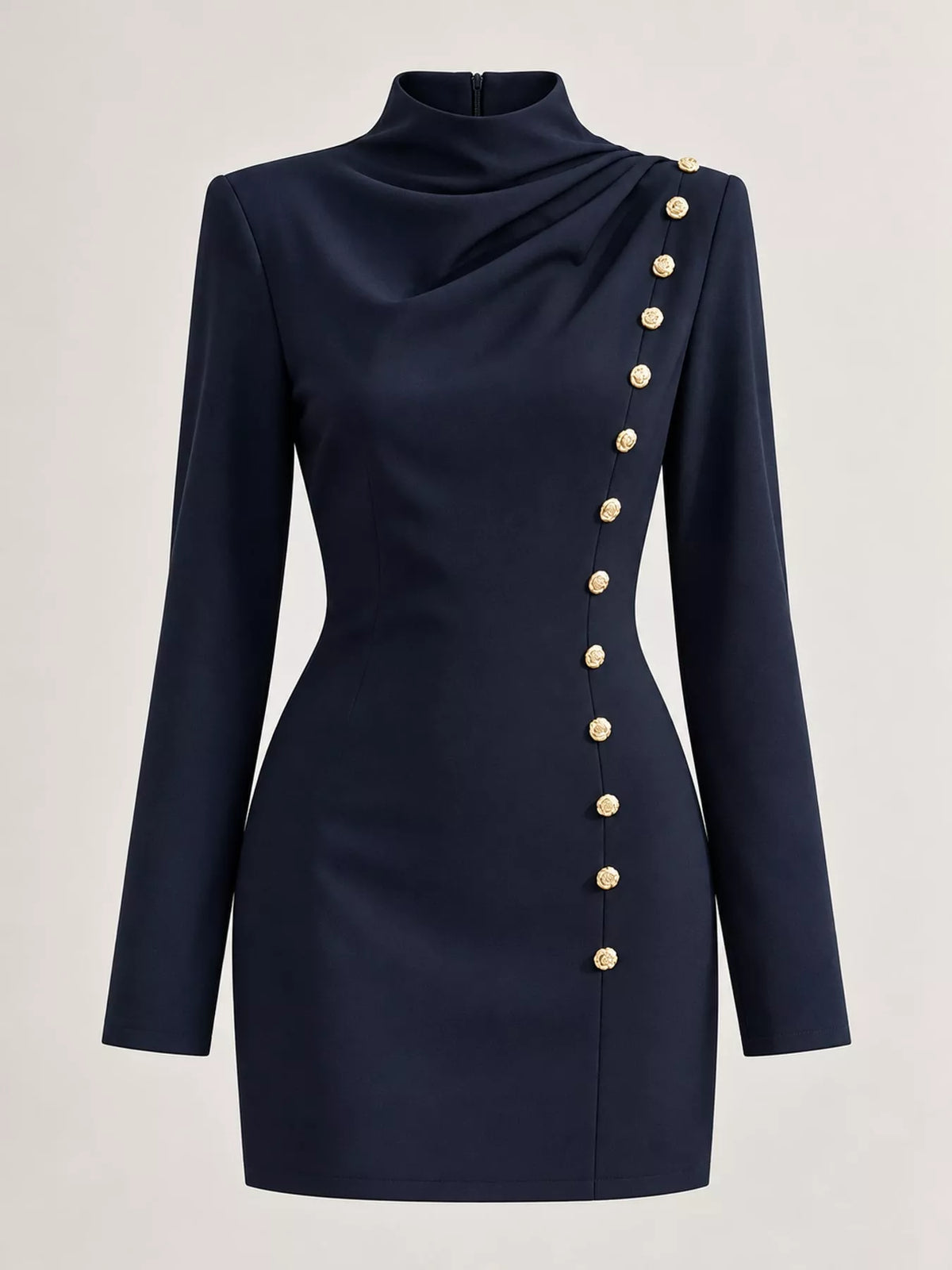 Full Size Decorative Button Mock Neck Mini Dress Plus (16)