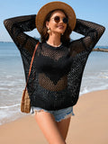 Heart Openwork Long Sleeve Cover-up