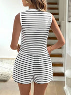 Striped Knit Tie-front Sleeveless Top Shorts Set (5)