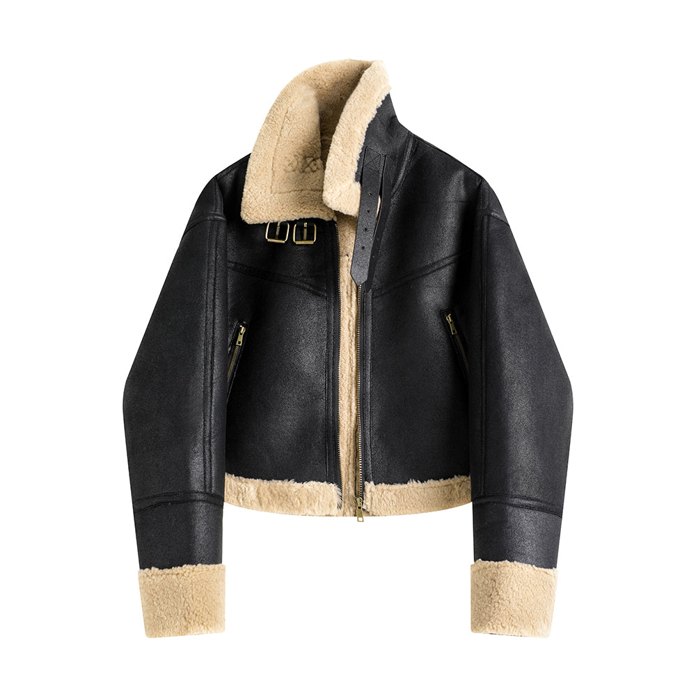 Stand Collar Fur Integrated Lamb Short Coat photo 5