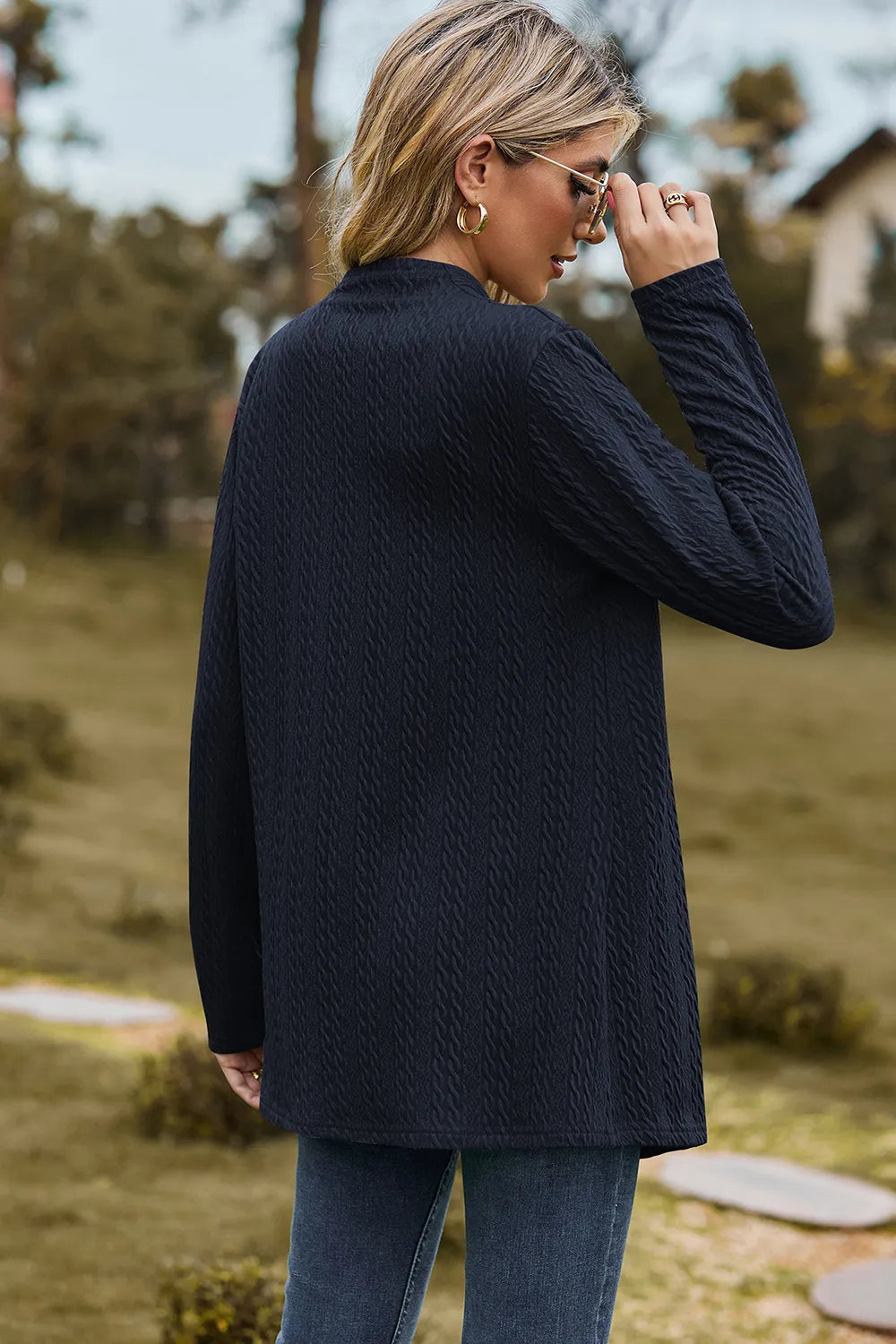 Textured Open Front Long Sleeve Cardigan (8)