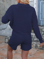 Johnny Collar Long Sleeve Top Shorts Sweater Set (35)