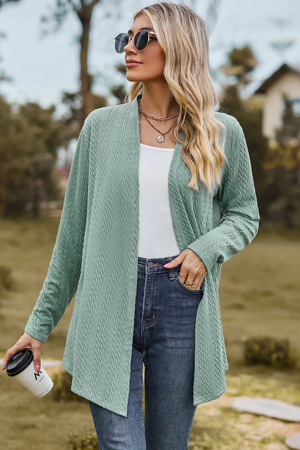Textured Open Front Long Sleeve Cardigan (10)