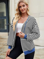 Drawstring Striped Zip Up Long Sleeve Hoodie (8)
