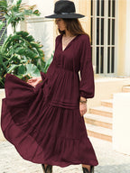 Tie Neck Long Sleeve Midi Tiered Dress (21)
