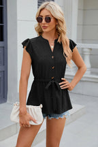 Eyelet Notched Cap Sleeve Blouse (3)