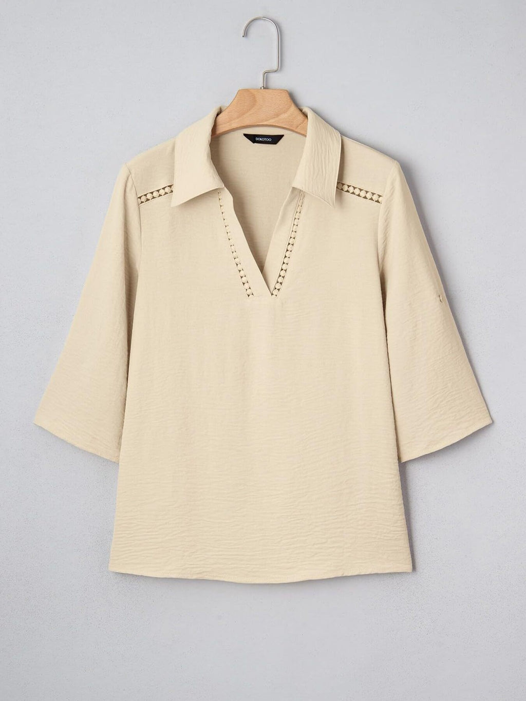 Johnny Collar Roll-up Sleeve Blouse (14)