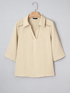 Johnny Collar Roll-up Sleeve Blouse (14)