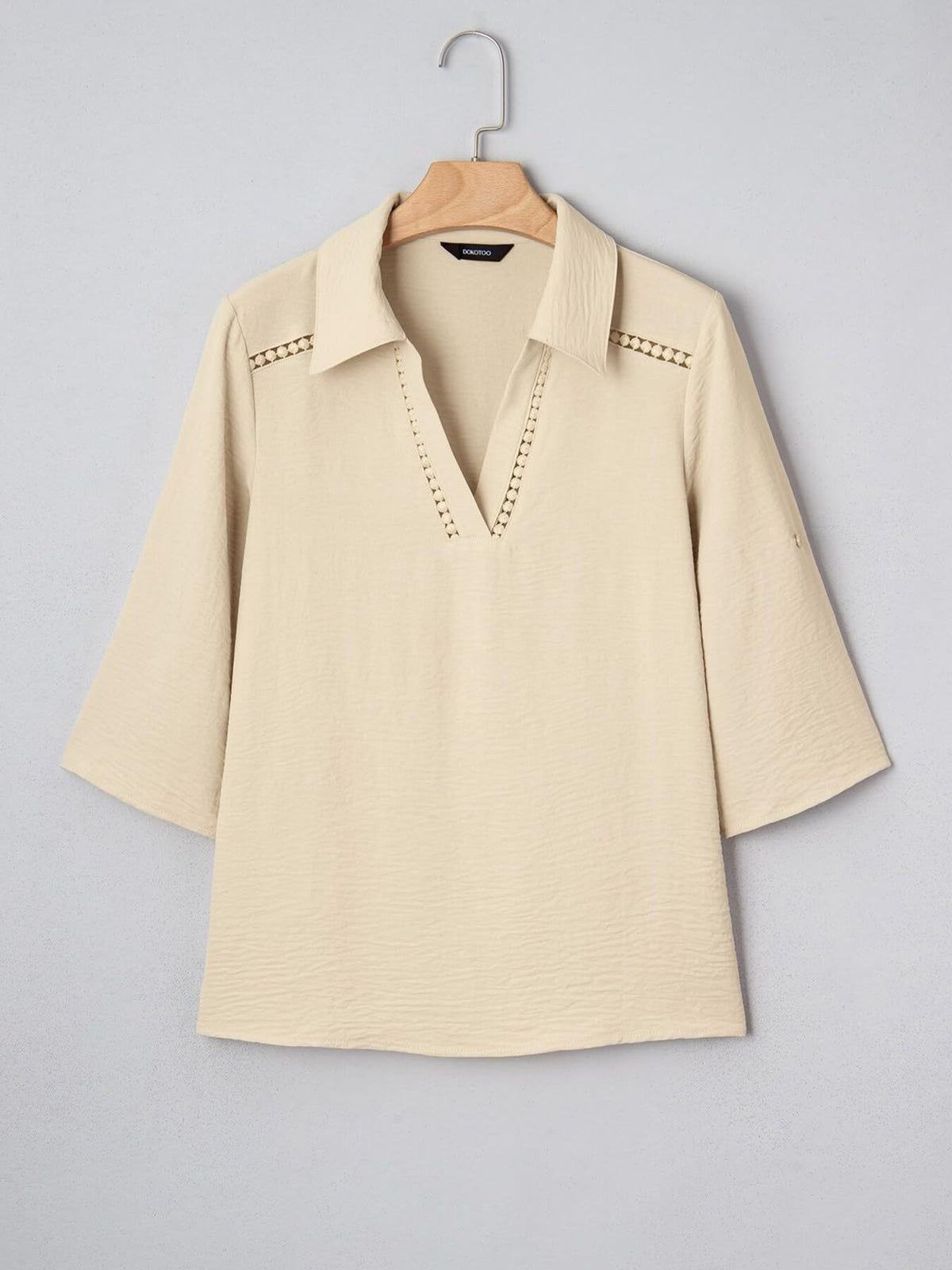 Johnny Collar Roll-up Sleeve Blouse (14)