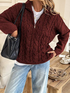 Zip Collar Cable-knit Sweater (6)