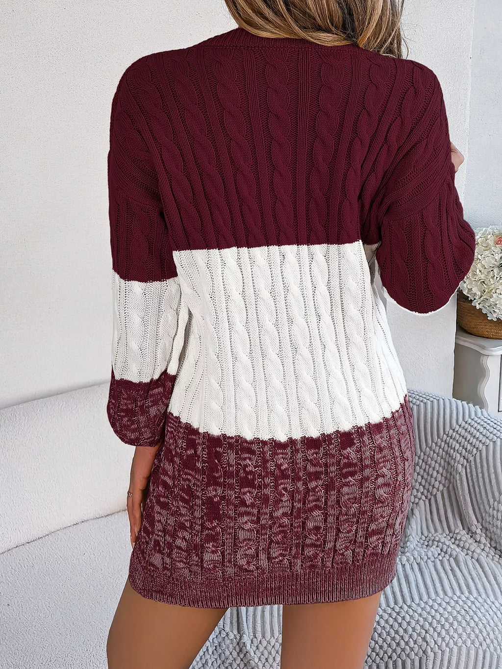 Block Cable Knit Sweater Dress Textured Pattern (2)