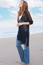 Openwork Side Slit Open Front Long Sleeve Cardigan (17)