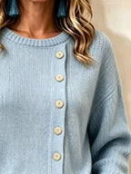 Decorative Button Round Neck Sweater (2)