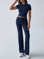 Round Neck Short Sleeve Top Pants Set (11)