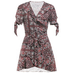 V-neck Short Sleeve Printed Skirt Dress photo 6