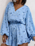 Floral V-neck Long Sleeve Romper Elastic Waist