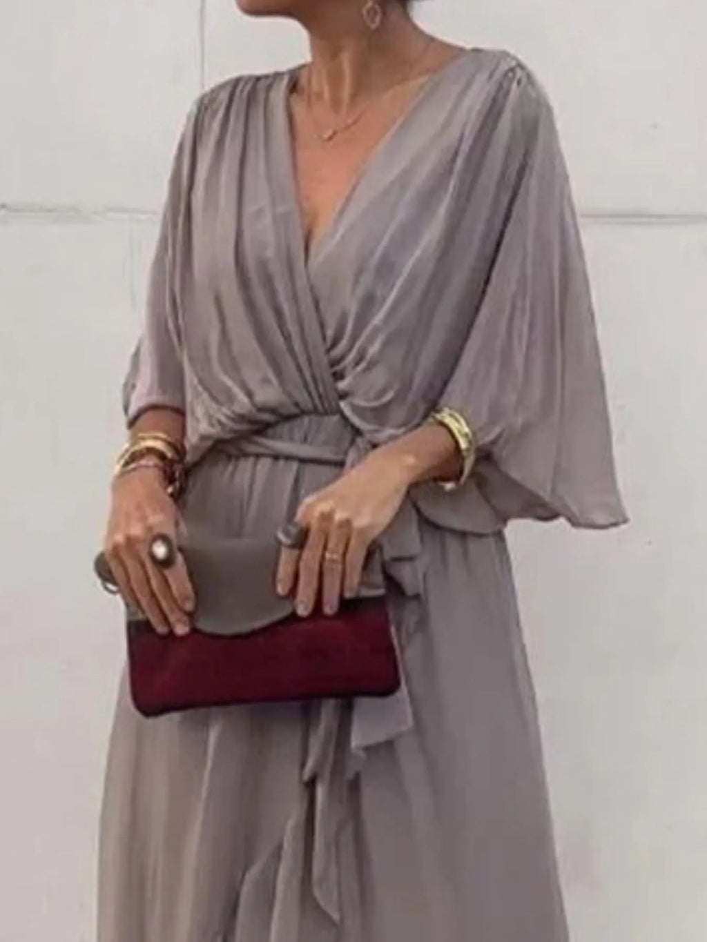 Full Size Flowy Tie Front Midi Dress Flutter Sleeves Plus (29)