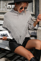 Turtle Neck Tassel Front Long Sleeve Pullover Sweater (18)